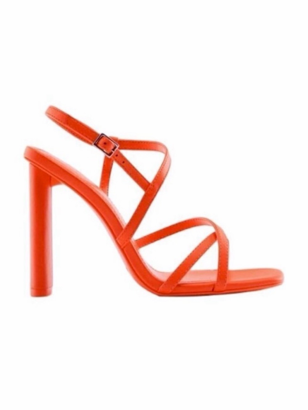 ZARA • Bright Orange Strappy Square Open-Toe High Heeled Sandals, 6